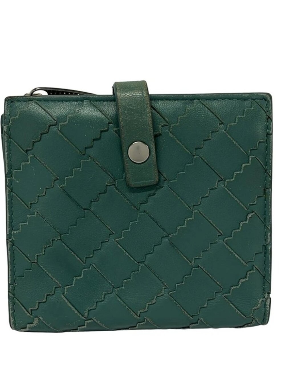 BOTTEGA VENETA Intrecciato Zigzag Blue Green Leather S********* Bifold Wallet